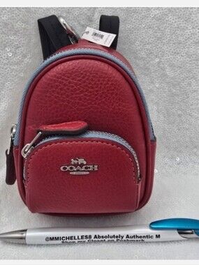 Coach Micro Court Backpack Bag Charm Key-Chain Pebble Leather Zip Pockets